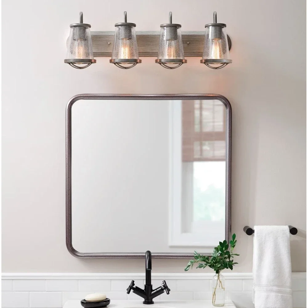 Home Decorators Georgina 4-Light Vanity Fixture With Clear Seeded Glass Shades